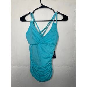 NEW La Blanca Island Goddess Underwire Tankini Top Size US 6 Aqua Blue